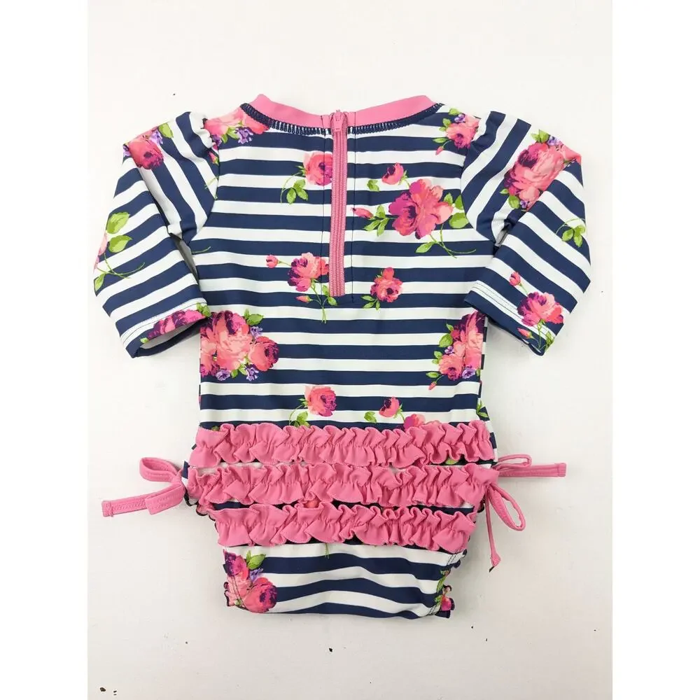 Rufflebutts Navy Stripe/Floral Swimsuit